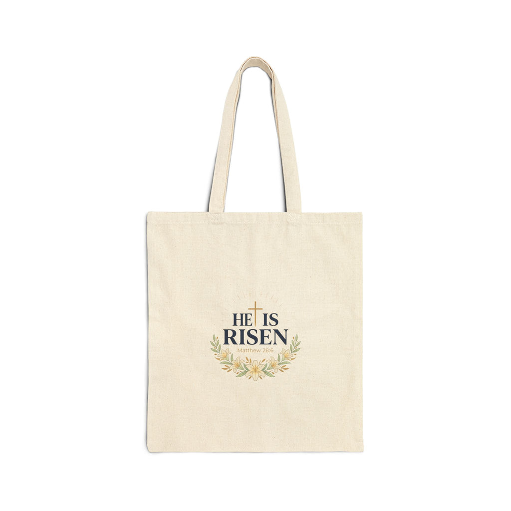 He Is Risen Tote | Christian Easter, Scripture Resurrection Canvas